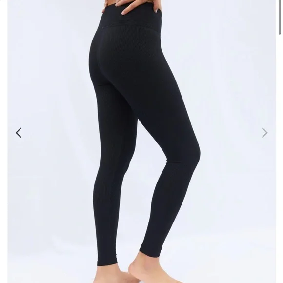 🔥ALLFENIX🔥BLACK RIBBED HIGH WAISTED LEGGINGS SIZE M NWT - Picture 2 of 2